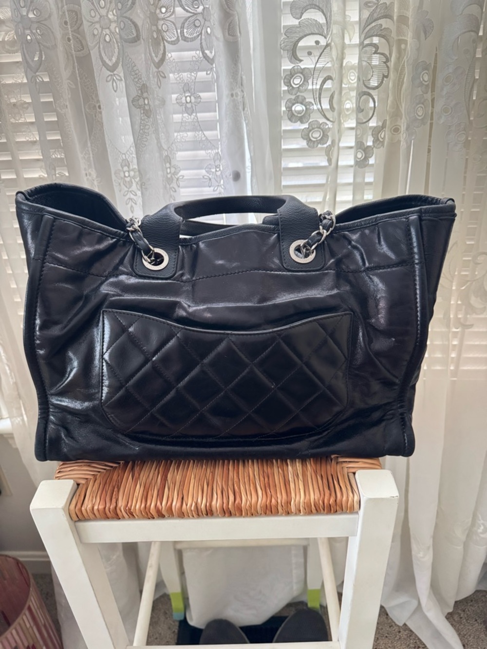 CHANEL Black Quilted Leather Chain-Strap Tote - Picture 3 of 11